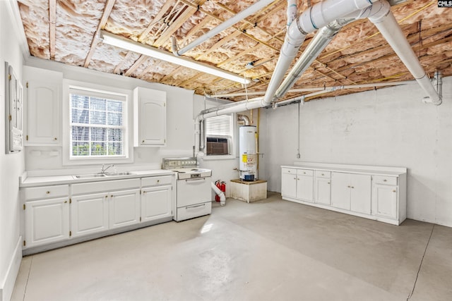 basement with gas water heater and sink