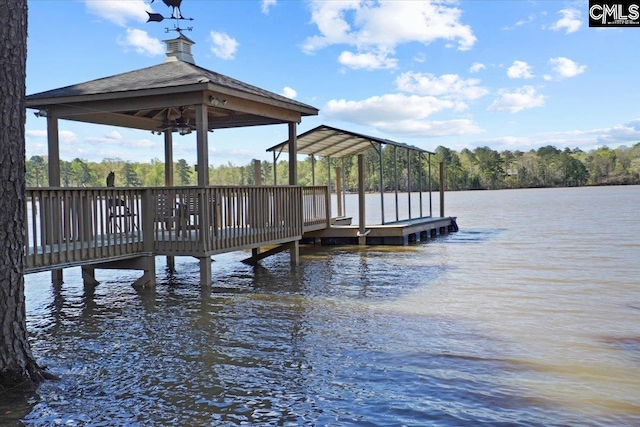 view of dock with a water view