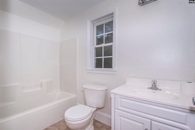 full bathroom featuring tile patterned floors, shower / tub combination, vanity, and toilet