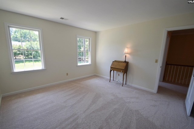 spare room featuring light carpet