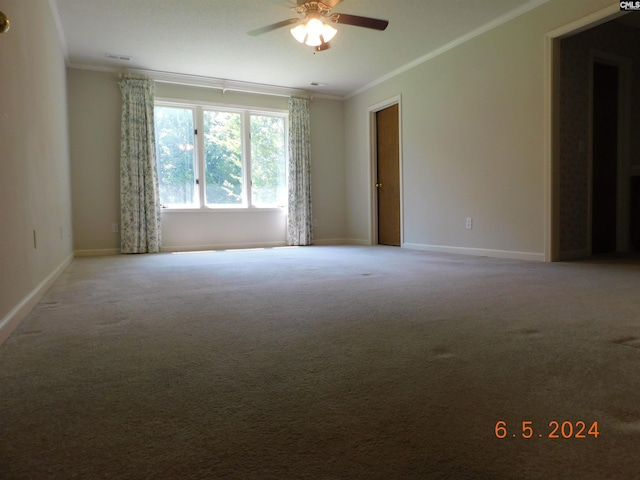 125 Milmont Shores Rd, Chapin, SC 29036 - carpeted empty room featuring ornamental molding, ceiling fan, and baseboards