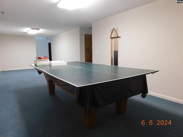 playroom with carpet floors and billiards