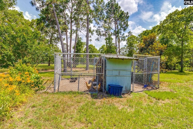 view of poultry coop with a yard