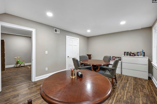 office area featuring dark wood-type flooring