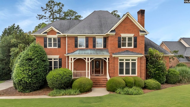 view of front of home featuring a front lawn