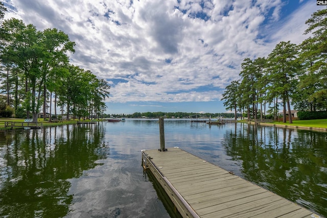 view of dock with a water view