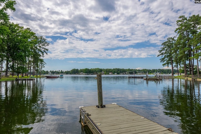 view of dock with a water view