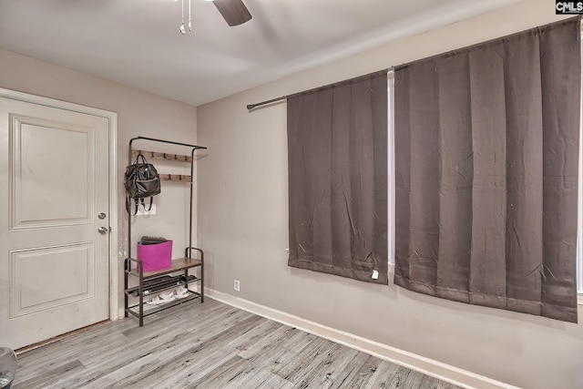 interior space featuring ceiling fan and light hardwood / wood-style flooring