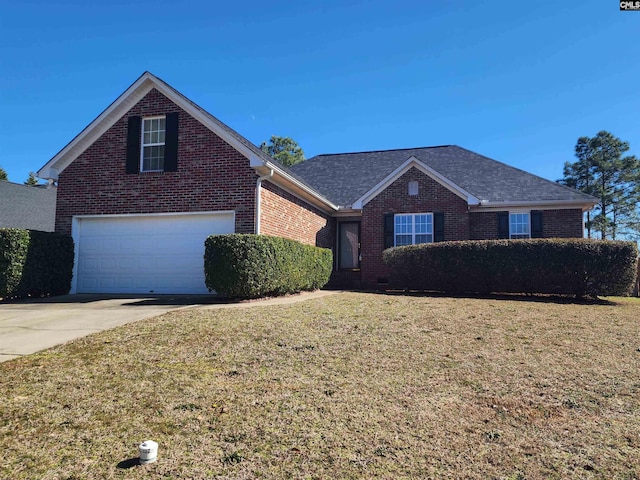 front facade with a garage and a front yard