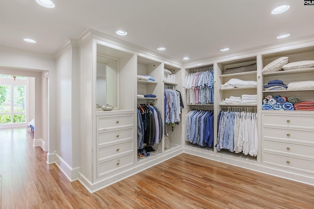 spacious closet with light hardwood / wood-style floors