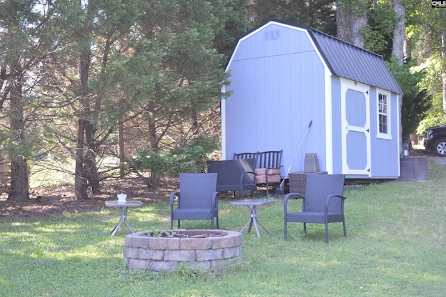 view of outdoor structure with a lawn