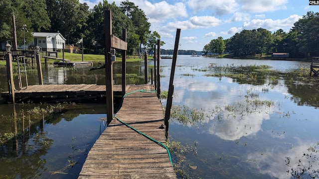 view of dock with a water view