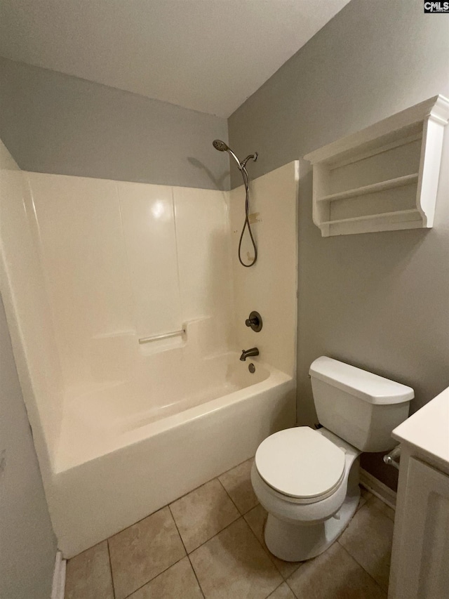 full bathroom with tile patterned flooring, vanity, toilet, and washtub / shower combination