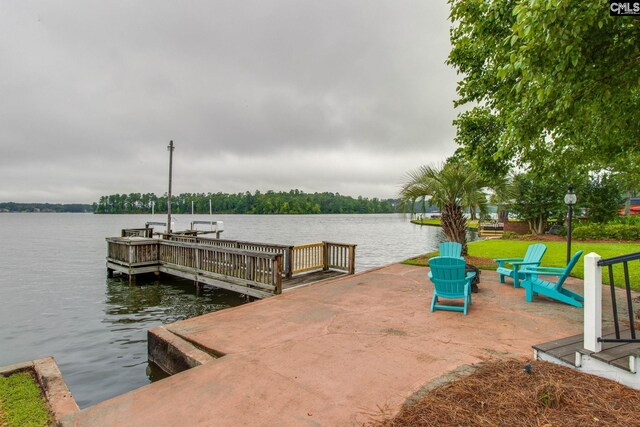 dock area with a water view