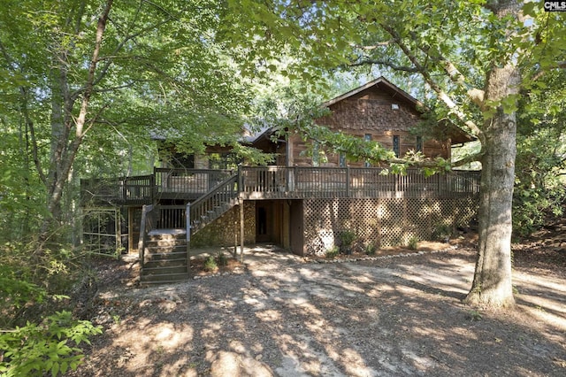 view of front of property with a deck