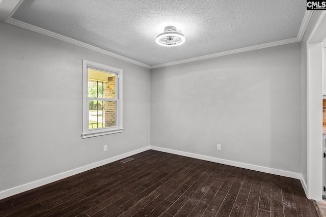 unfurnished room with ornamental molding, hardwood / wood-style floors, and a textured ceiling