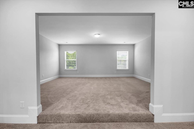 empty room featuring plenty of natural light, baseboards, and carpet floors