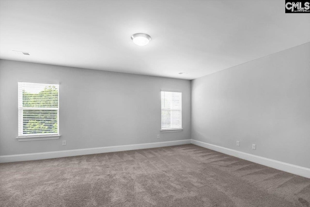 carpeted spare room with a wealth of natural light and baseboards