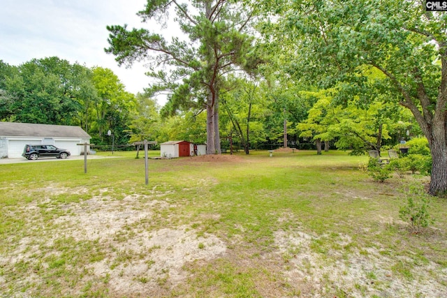 view of yard with a shed