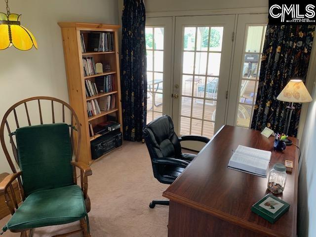 office area with carpet flooring and french doors