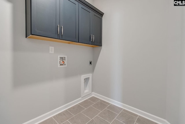 laundry room with hookup for a washing machine, cabinets, and hookup for an electric dryer