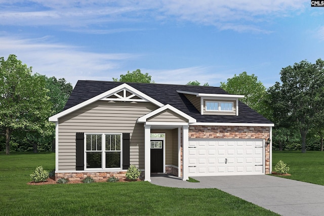 view of front of property featuring a garage and a front yard