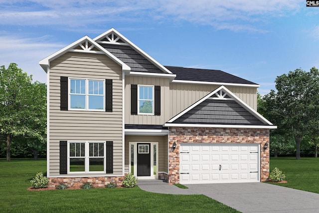 craftsman-style home featuring a garage and a front yard