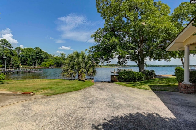 view of water feature with a boat dock