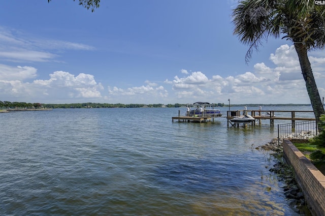 dock area featuring a water view