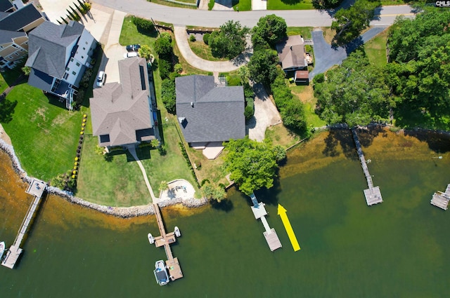 bird's eye view with a water view and a residential view