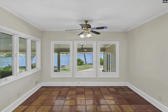 unfurnished sunroom with a water view