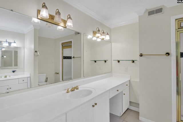 full bathroom with ornamental molding, a sink, visible vents, and tile patterned floors