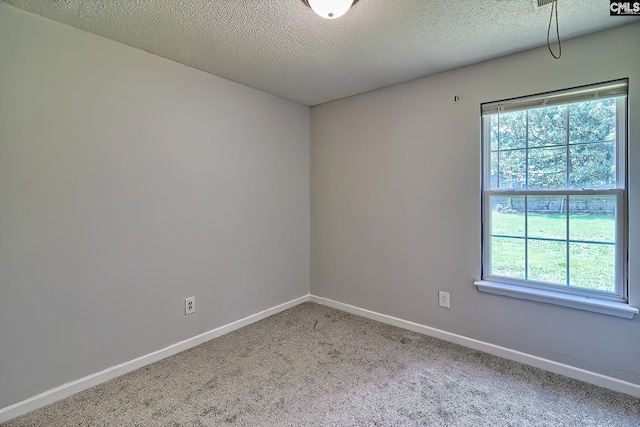 carpeted empty room featuring a textured ceiling