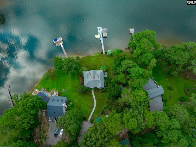 aerial view with a water view