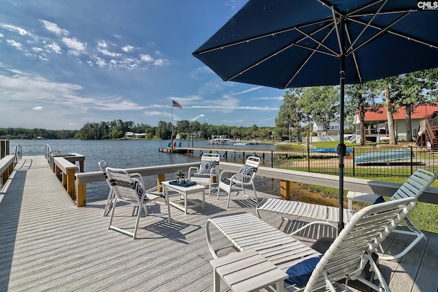 view of dock featuring a water view