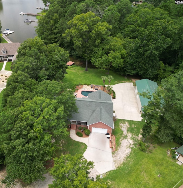 bird's eye view featuring a water view