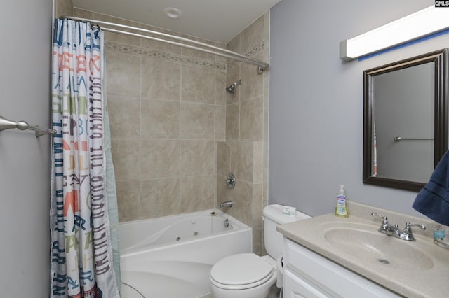 full bath featuring shower / tub combo, toilet, and vanity