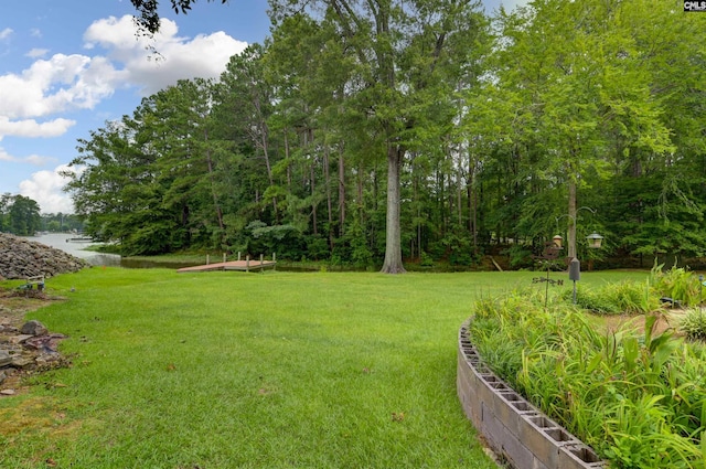 view of yard with a water view