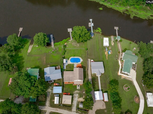 bird's eye view featuring a water view