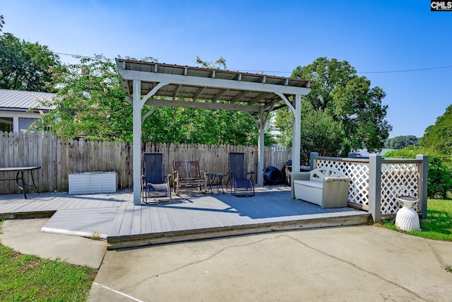 view of patio / terrace with fence, a deck, and a pergola