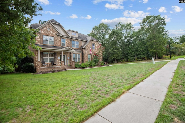 craftsman-style home featuring a porch and a front yard