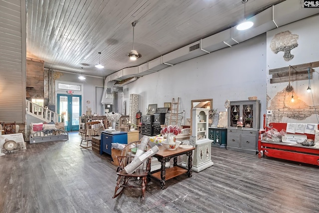 interior space with dark hardwood / wood-style flooring and french doors