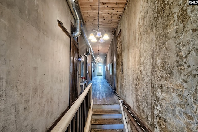 hallway featuring wooden ceiling