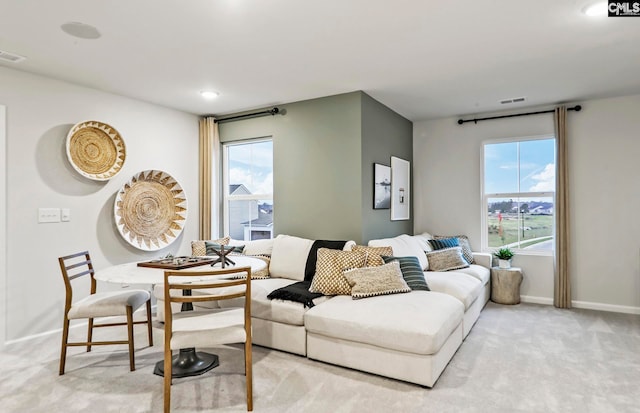 living room with light carpet