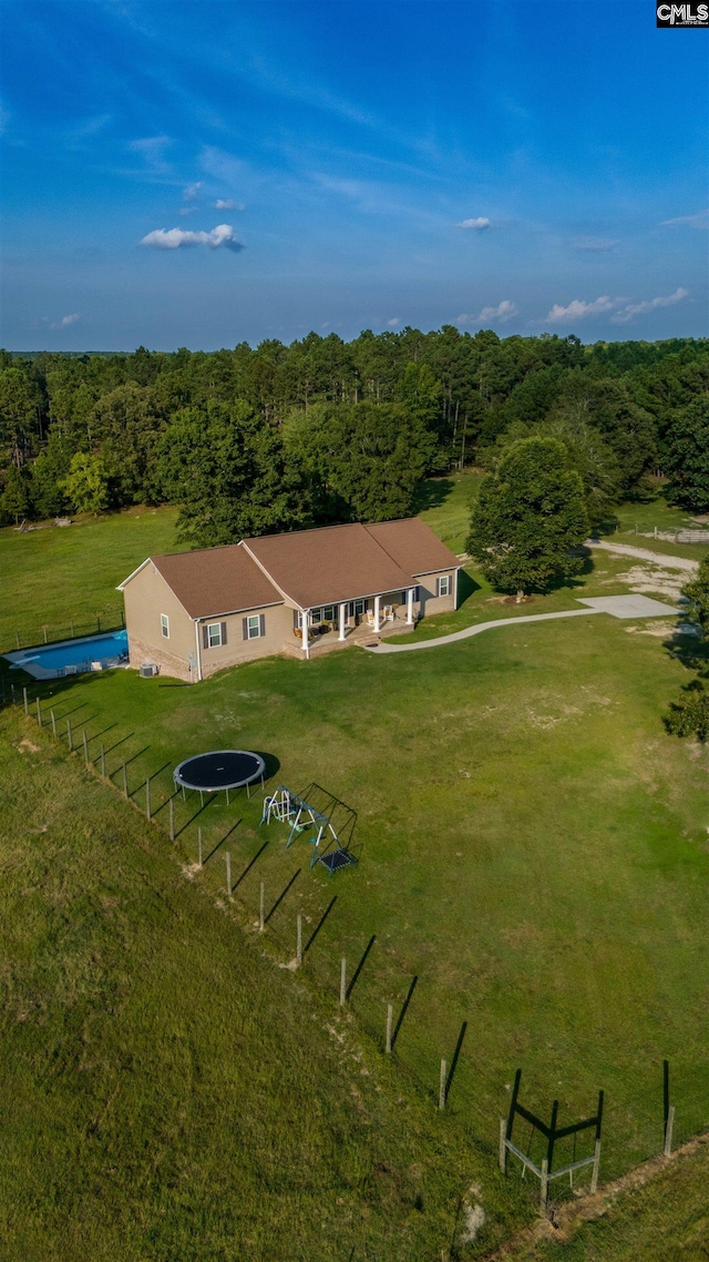 drone / aerial view with a rural view