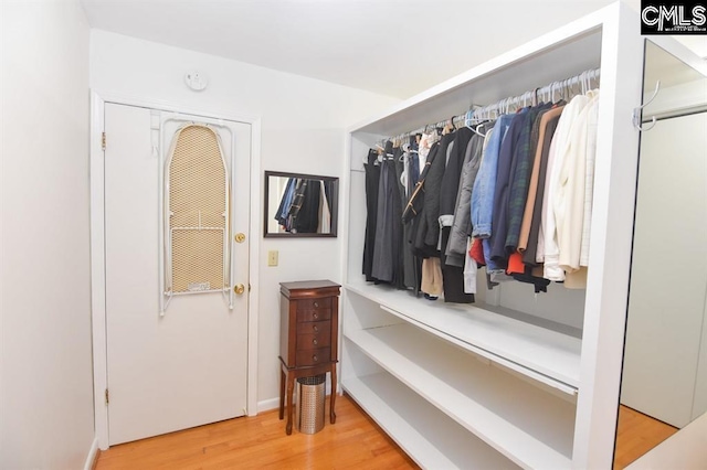 spacious closet with light hardwood / wood-style flooring