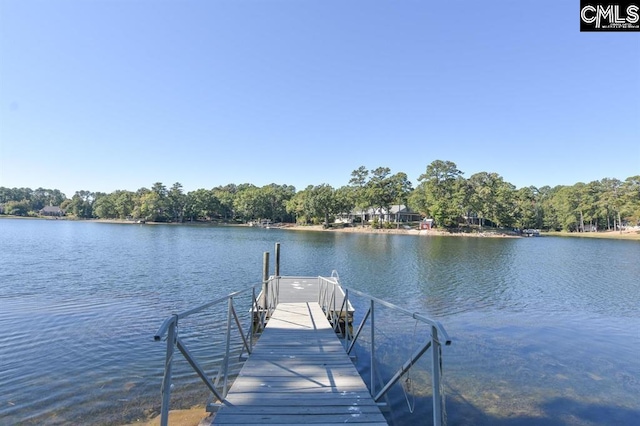 view of dock with a water view