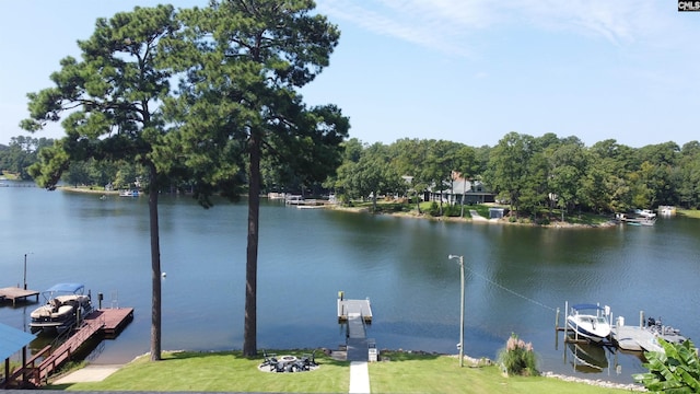 dock area featuring a water view