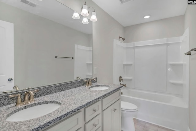 full bathroom with tile patterned flooring, vanity, toilet, and bathing tub / shower combination