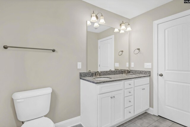 bathroom with tile patterned flooring, vanity, and toilet